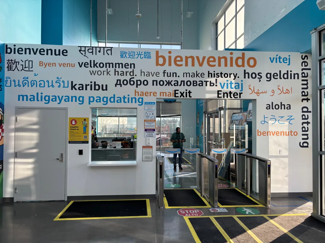 Completed multilingual health center wall graphics at Amazon SOR3