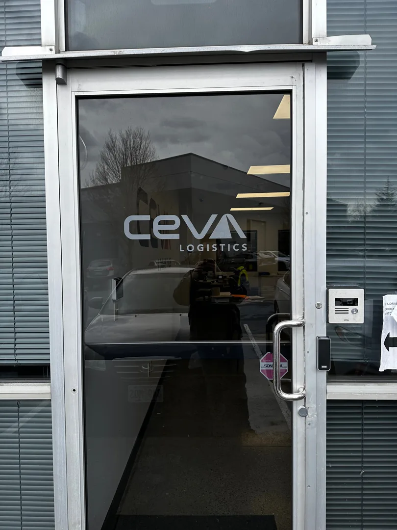 CEVA office door sign aligned on the finished surface