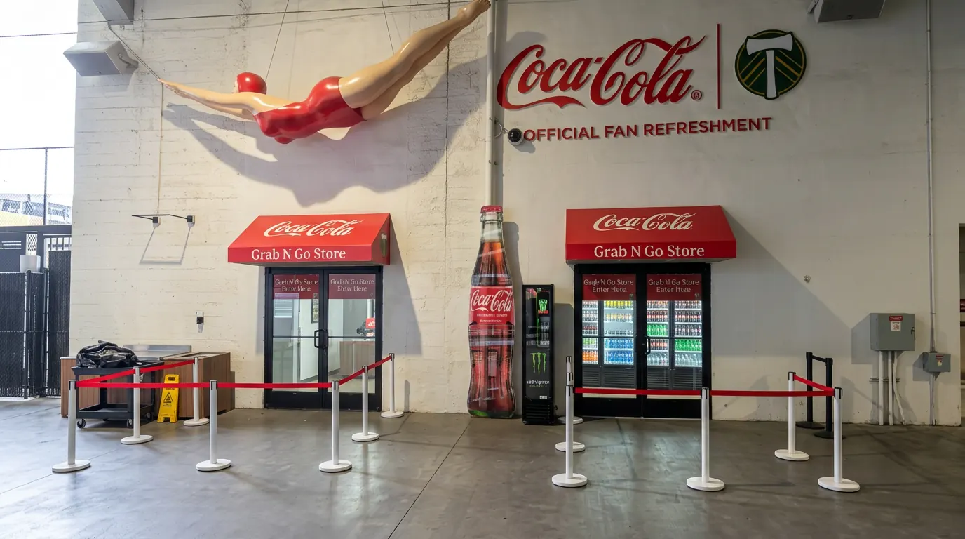 Providence Park concession area with Coca-Cola branded wall graphics