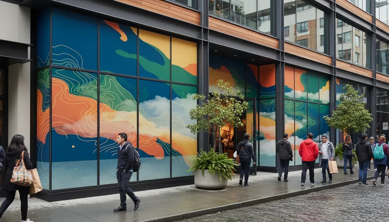 Professional retail window graphics installation on a storefront