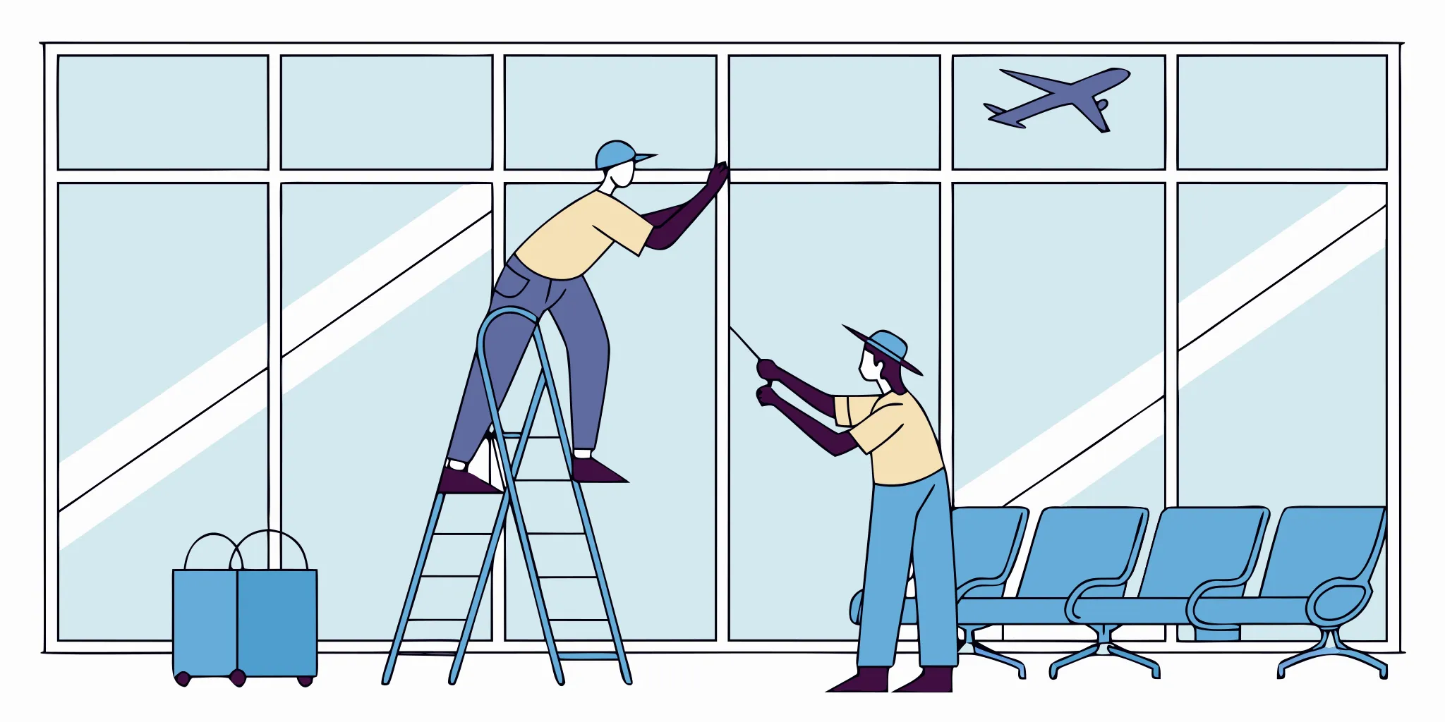 Airport advertising graphics installation in a terminal concourse