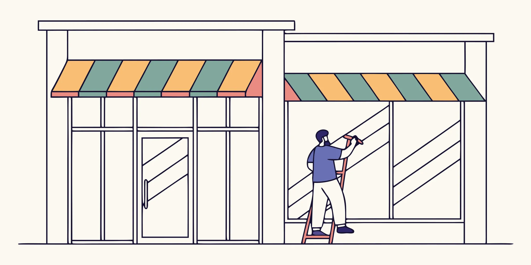 Installer completing a seasonal retail graphics changeout
