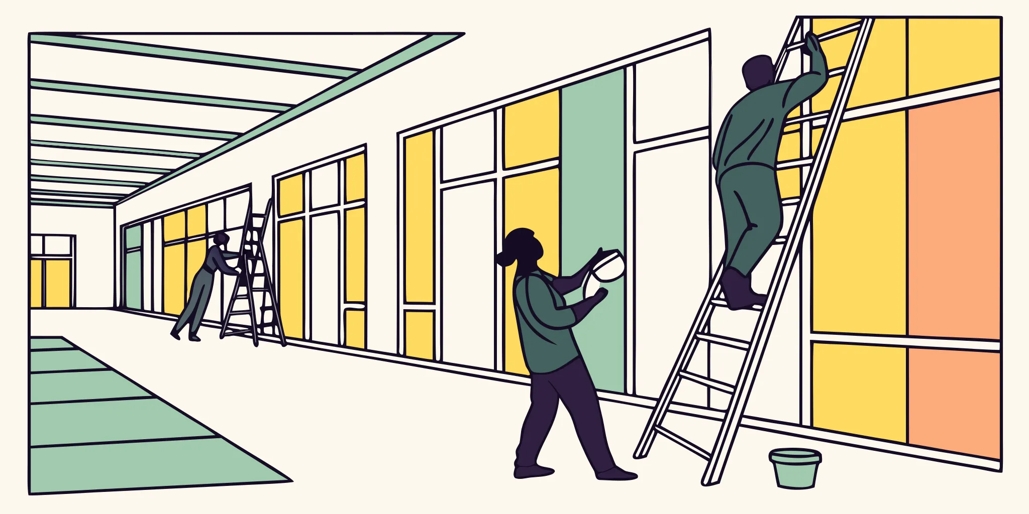 Professional installers applying university campus graphics
