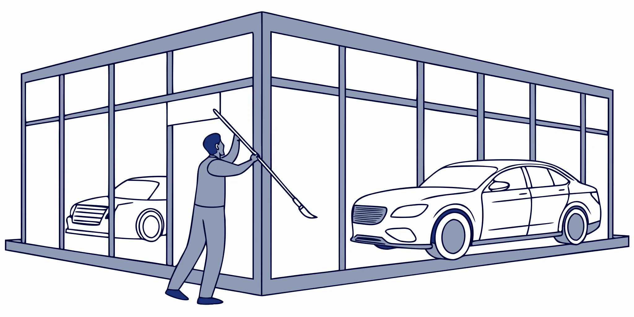 Professional vinyl graphics installation in a modern car dealership showroom