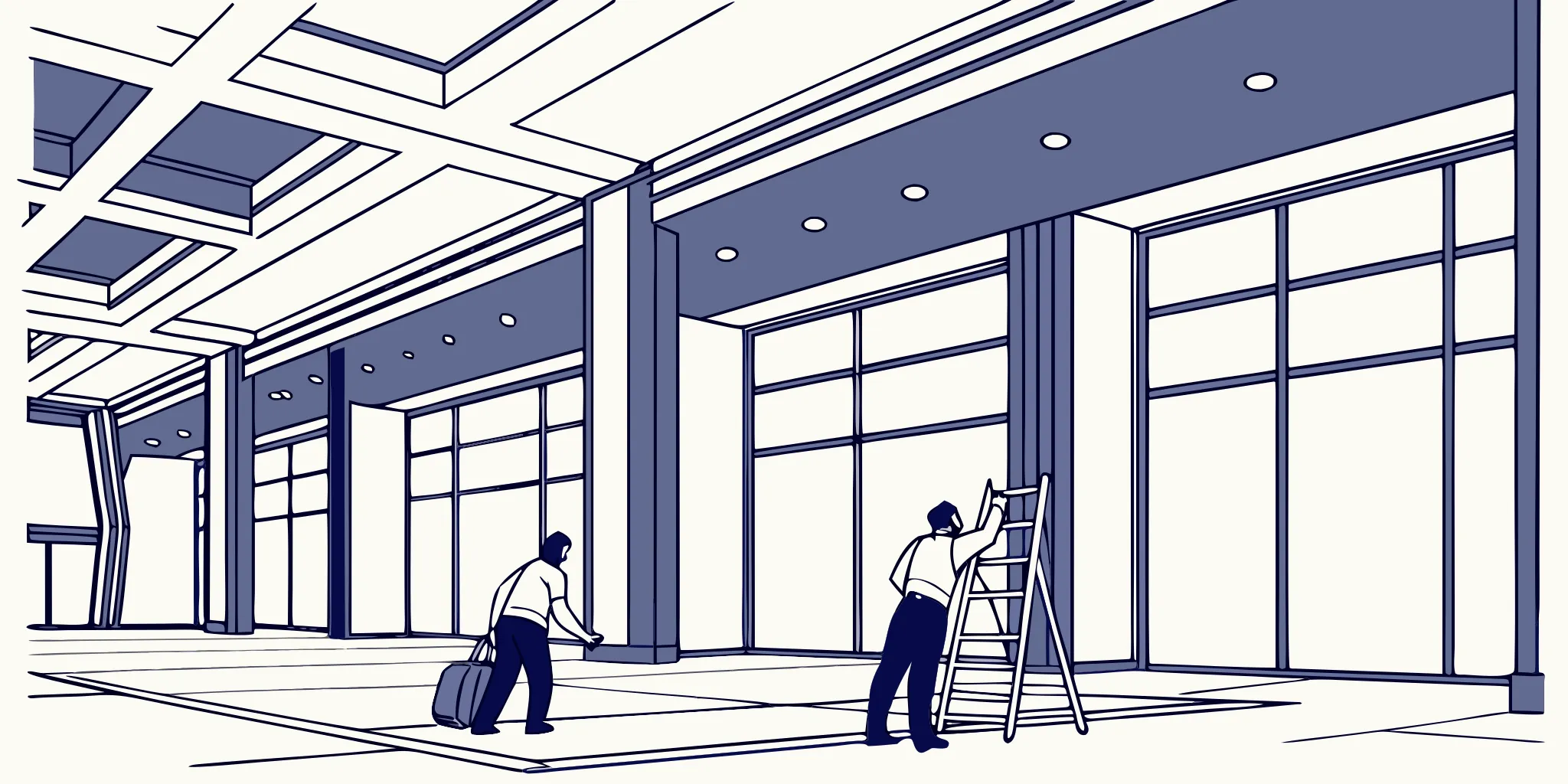Professional convention center hall with large-format vinyl graphics installation by certified technicians