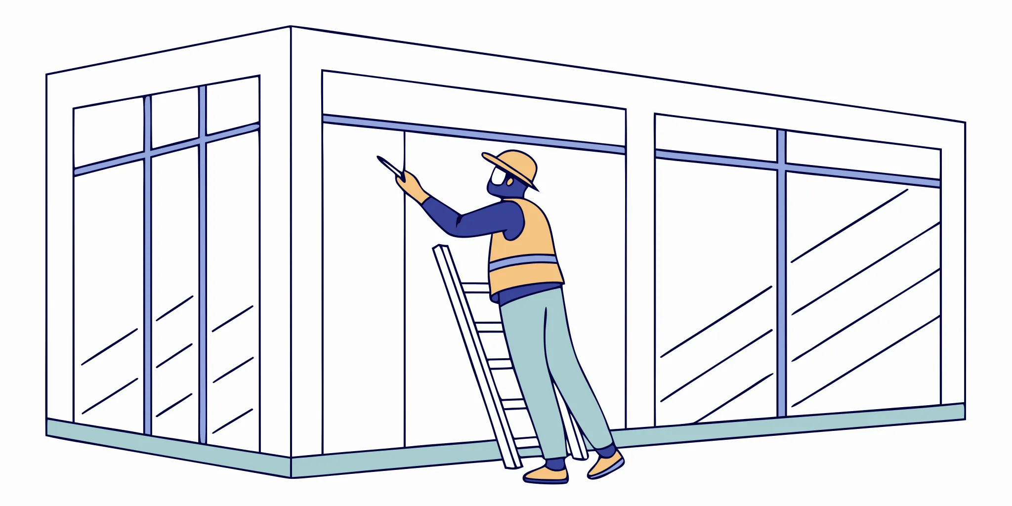 Professional vinyl installer applying large-format graphic to commercial storefront window with precision tools
