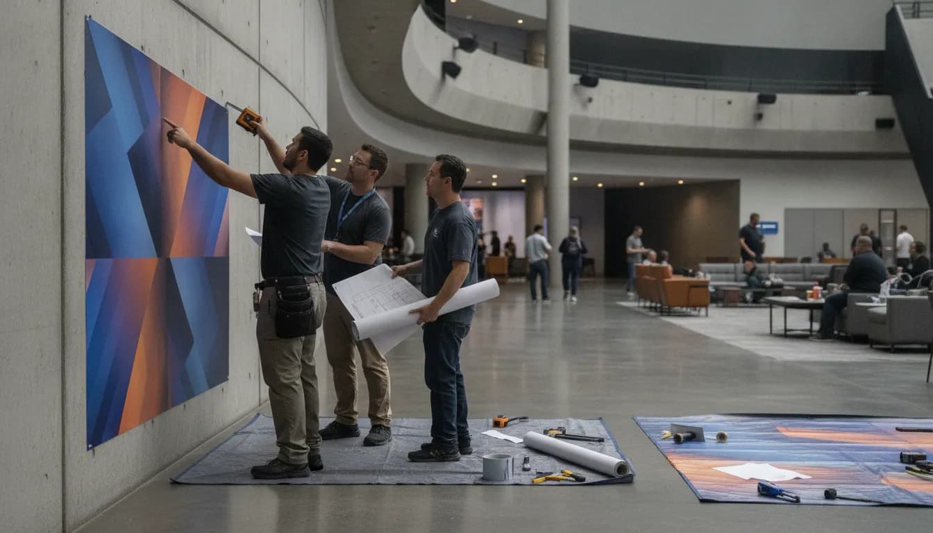 Casino graphics installation crew planning a phased changeover around guest areas