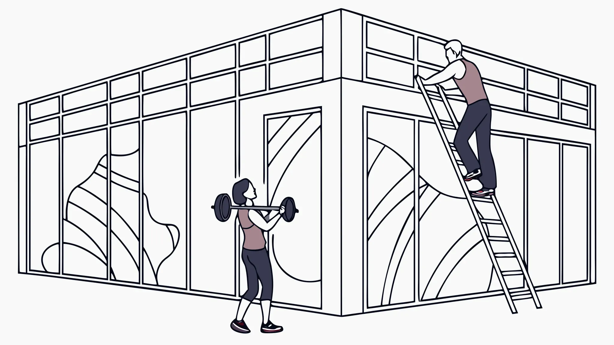 Professional vinyl wall graphics in a modern fitness center with motivational murals and branded gym environment