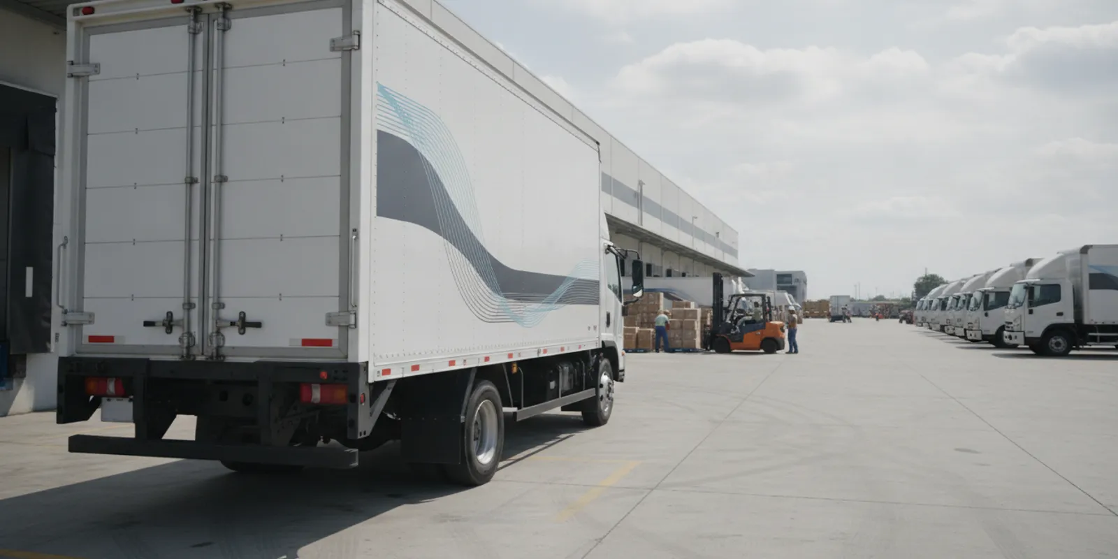 Commercial box truck with professionally installed branded vinyl graphics parked at a loading area