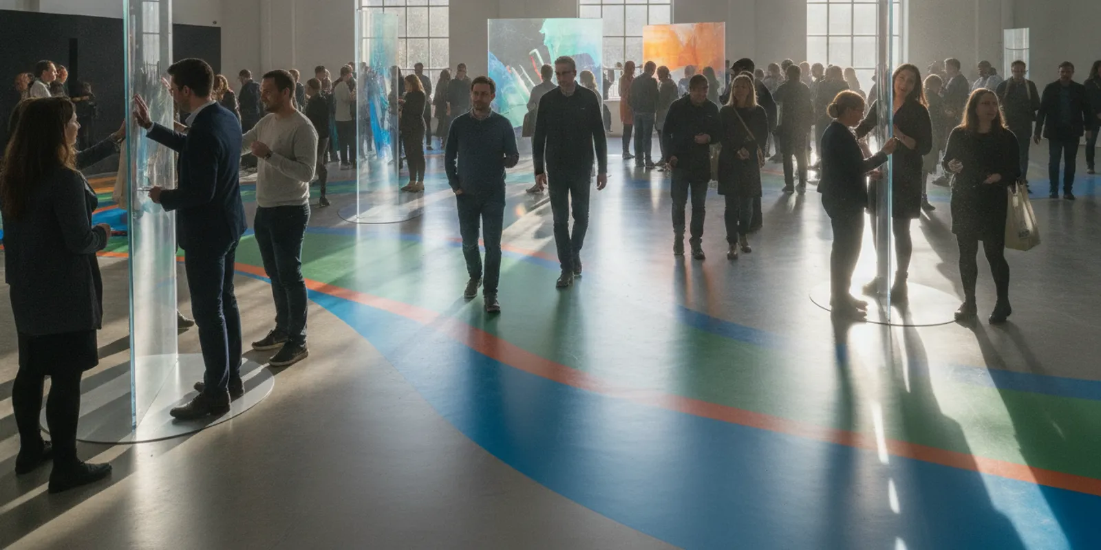 Professional floor graphics installed in a branded event space