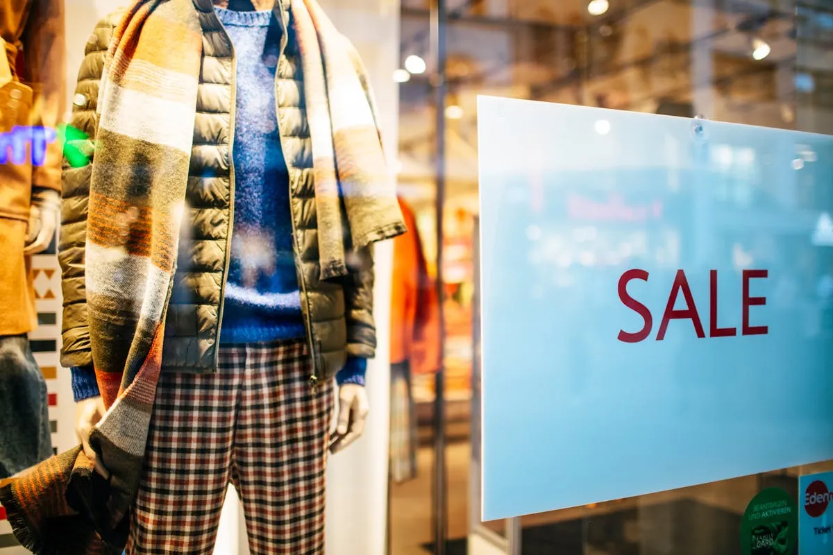 Commercial storefront window display with branded vinyl graphics