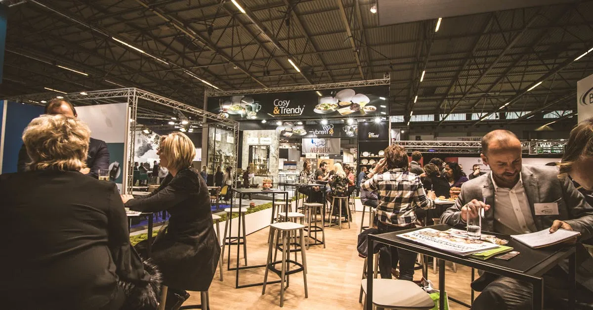 Trade show event space where removable floor decals are commonly used for branding