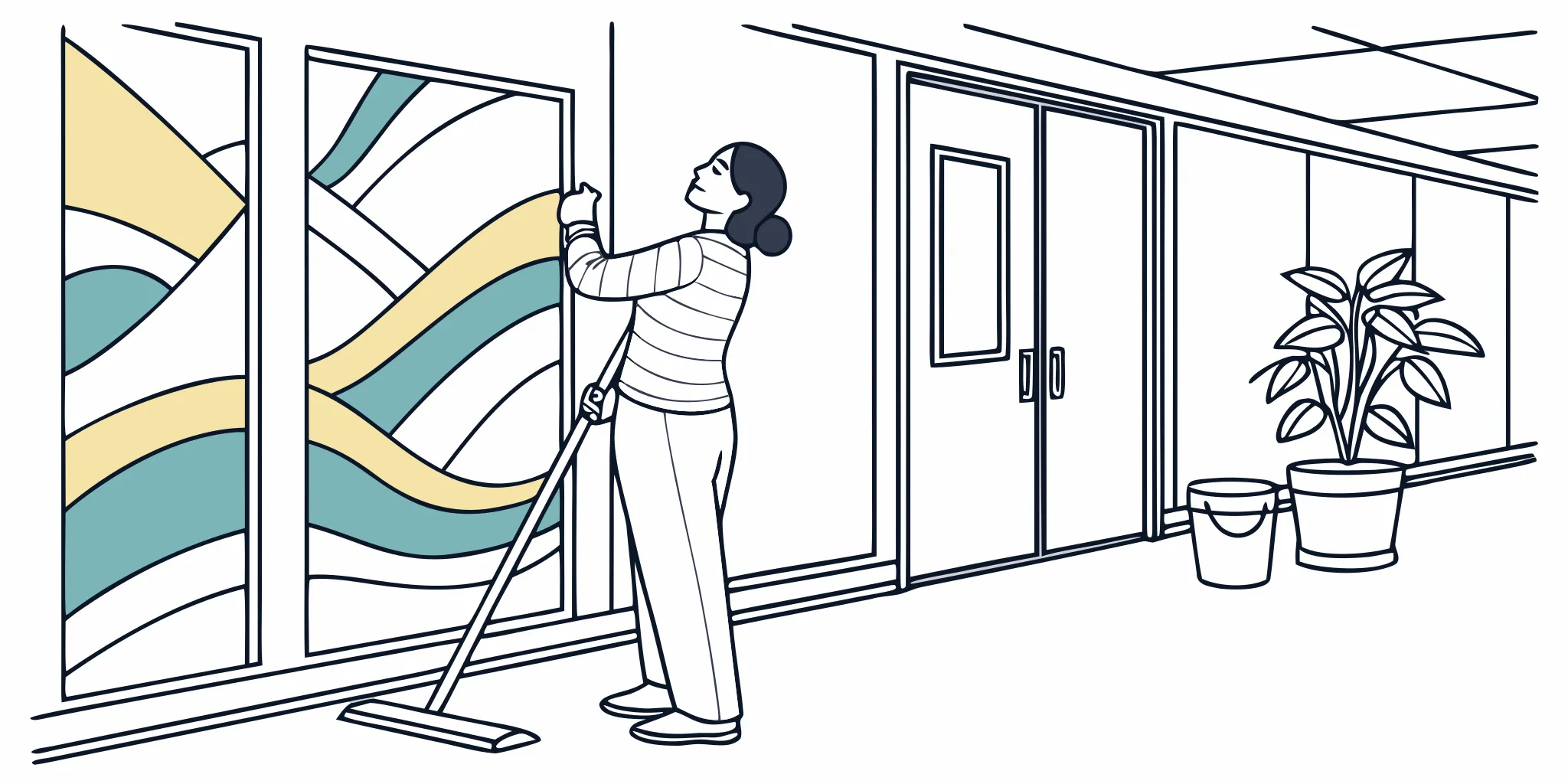 Professional installer applying office rebrand wall graphics