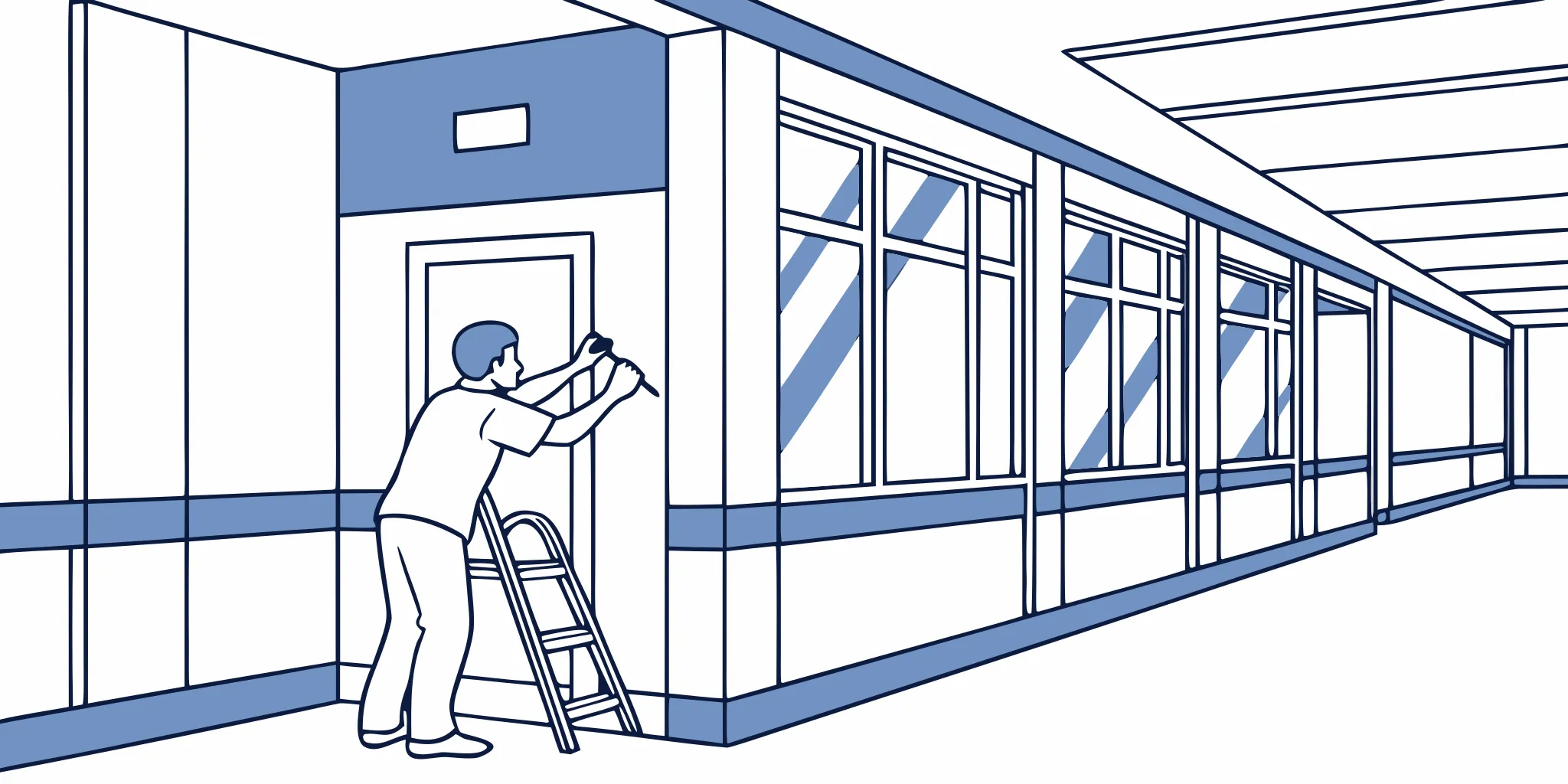 Municipal facility wayfinding graphics installation in a public building corridor