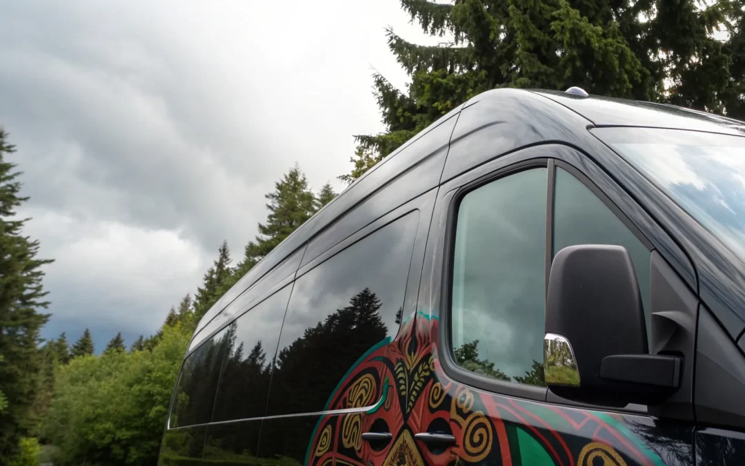 A commercial vehicle with a detailed wrap, a primary factor in its installation cost.