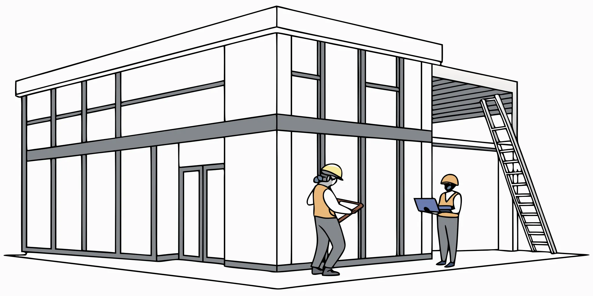 Professional workers installing a large building wrap on a commercial property.