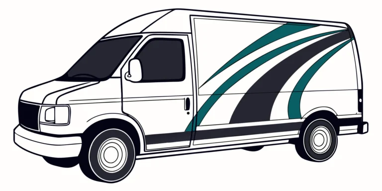 A business van featuring a custom vehicle wrap with bold graphics and clear branding.