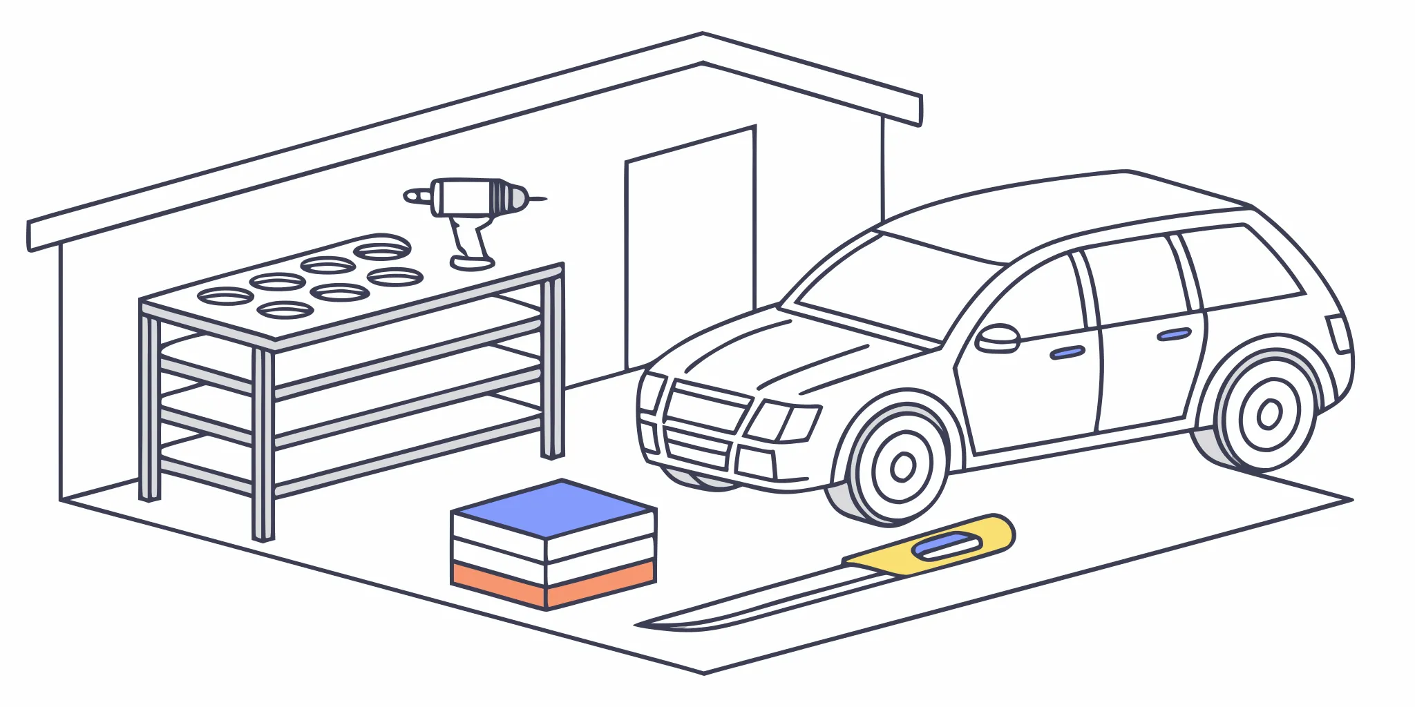 SUV, vinyl wrap, and tools in a garage showing the factors that affect fleet graphics installation cost.