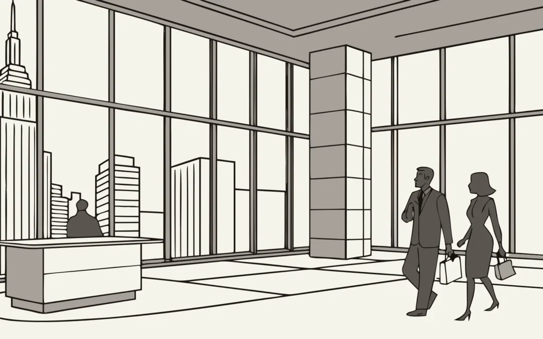 A professional installer's environmental graphics in a modern New York City office.