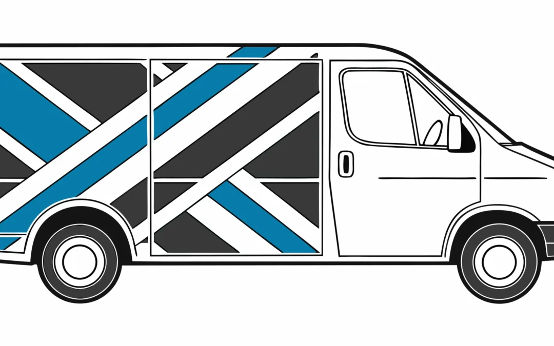 Professional installation of custom graphics on a fleet vehicle.