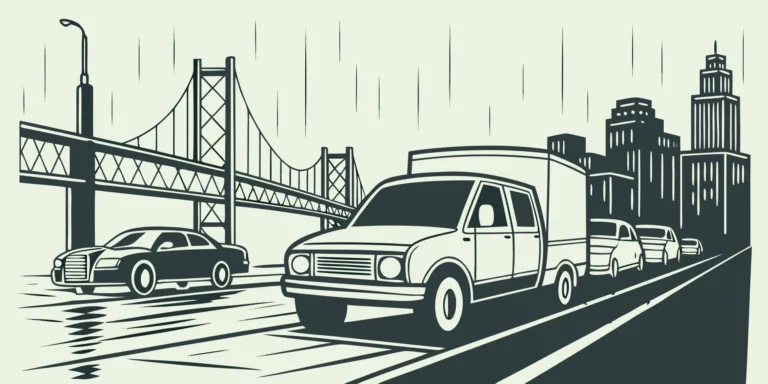 Fleet branding solutions for commercial vehicles on a bridge in Portland.