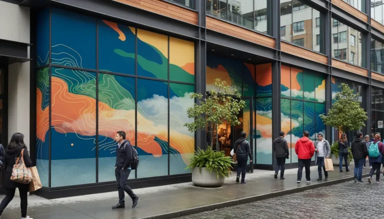 Professional retail window graphics installation on a storefront